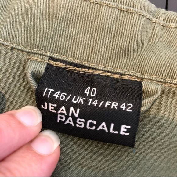 Jean Pascale army green distressed studded snap front shacket size 40 or US 10 - Picture 13 of 16